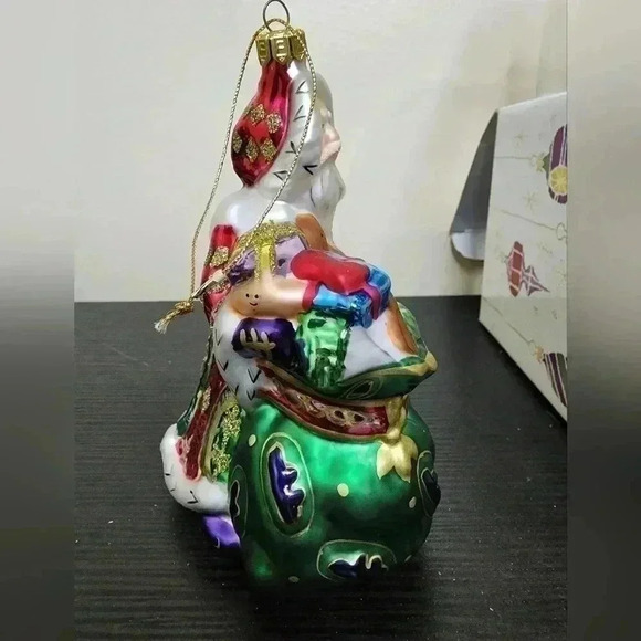 FITZ & FLOYD SANTA WITH TOY BAG GLASS CHRISTMAS TREE ORNAMENT 2002 With Box - Picture 6 of 7